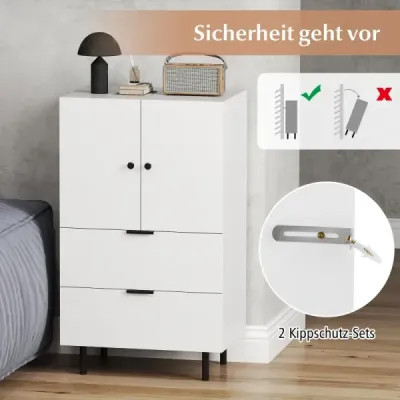 Příborník dřevo s kovovými nohami Bufetová skříňka Servírovací skříňka se zásuvkami a dvířky 60 x 41,5 x 102 cm Bílý