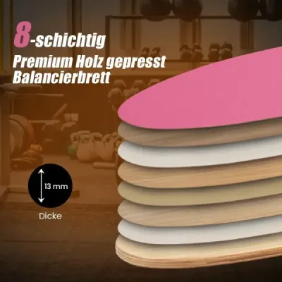 Dřevěná balanční deska Balance trainer Trickboard pro domácí použití včetně korkového válečku Hot Pink