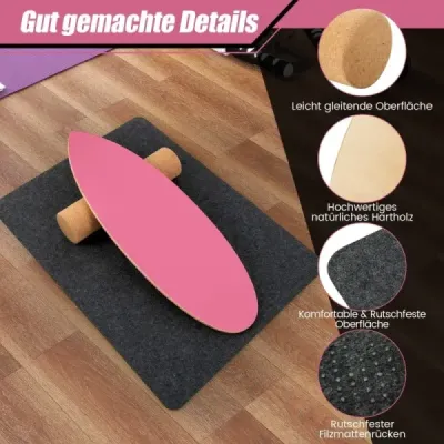 Dřevěná balanční deska Balance trainer Trickboard pro domácí použití včetně korkového válečku Hot Pink