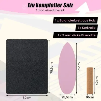 Dřevěná balanční deska Balance trainer Trickboard pro domácí použití včetně korkového válečku Růžová