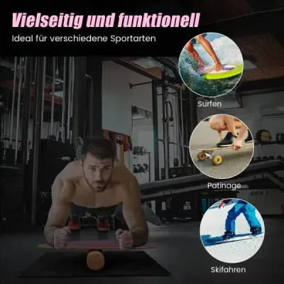 Dřevěná balanční deska Balance trainer Trickboard pro domácí použití včetně korkového válečku Růžová