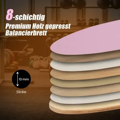 Dřevěná balanční deska Balance trainer Trickboard pro domácí použití včetně korkového válečku Růžová
