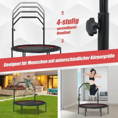 φ101cm Fitmess trampolína Mini trampolína s výškově nastavitelným madlem a 2 odporovými pásy Červená barva