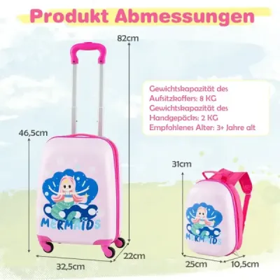 2-dílný dětský kufr + batoh z plastu dětský vozík dětská zavazadla 12"+16" Mermaid