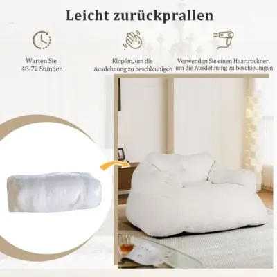 Křeslo Beanbag Podlahové křeslo se sametovým potahem a protiskluzovou základnou Čalouněná podlahová pohovka do obývacího pokoje 129 x 111 x 69 cm Béžová barva