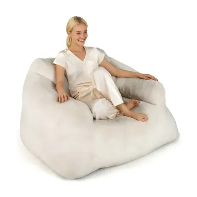 Křeslo Beanbag Podlahové křeslo se sametovým potahem a protiskluzovou základnou Čalouněná podlahová pohovka do obývacího pokoje 129 x 111 x 69 cm Béžová barva