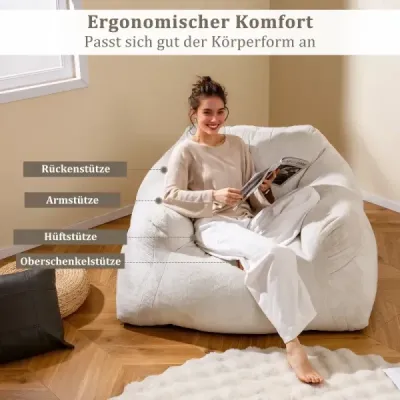 Křeslo Beanbag Podlahové křeslo se sametovým potahem a protiskluzovou základnou Čalouněná podlahová pohovka do obývacího pokoje 129 x 111 x 69 cm Béžová barva