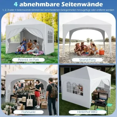 Pavilon 3 x 3 M se 4 odnímatelnými bočními stěnami Zahradní stan včetně srolované tašky 8 kolíků 4 kotvy Bílý