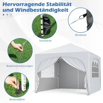 Pavilon 3 x 3 M se 4 odnímatelnými bočními stěnami Zahradní stan včetně srolované tašky 8 kolíků 4 kotvy Bílý