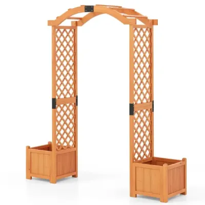 2 v 1 oblouk na růže s květinovým truhlíkem Zahradní oblouk Dřevěný oblouk pro popínavé rostliny 185 x 45 x 201 cm