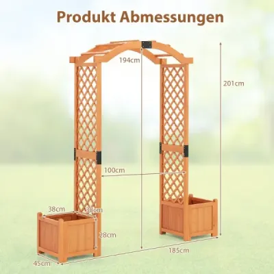 2 v 1 oblouk na růže s květinovým truhlíkem Zahradní oblouk Dřevěný oblouk pro popínavé rostliny 185 x 45 x 201 cm