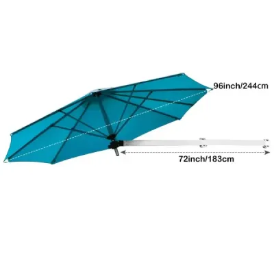 Slunečník na zeď, sklopný nástěnný slunečník, balkonový slunečník s nastavitelnou hliníkovou tyčí Ø 250 cm, tyrkysový