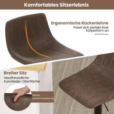 Sada 2 barových židlí Barové židle 60-82 cm výškově nastavitelné Otočná židle s opěradlem a podnožkou Rustikální hnědá barva