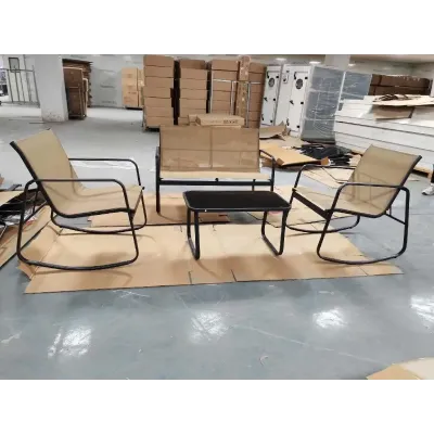 4dílná sada zahradního nábytku s jemným houpáním, zahradní nábytek, sedací souprava, hnědá
