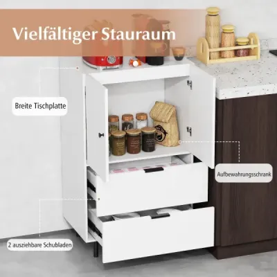 Příborník dřevo s kovovými nohami Bufetová skříňka Servírovací skříňka se zásuvkami a dvířky 60 x 41,5 x 102 cm Bílý