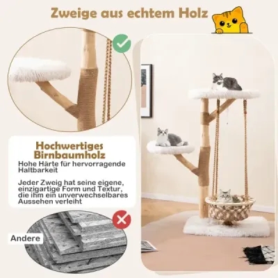 123cm kočičí strom se závěsným košem a šplhací věží a skutečnými dřevěnými větvemi Strom pro kočky