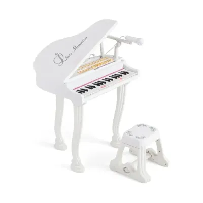 Dětský keyboard s 37 klávesami a stoličkou Elektronický klavírní keyboard 47 x 37 x 70 cm Bílý