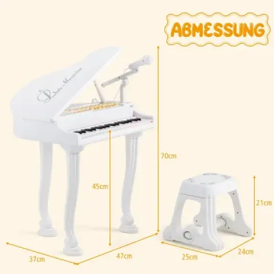 Dětský keyboard s 37 klávesami a stoličkou Elektronický klavírní keyboard 47 x 37 x 70 cm Bílý