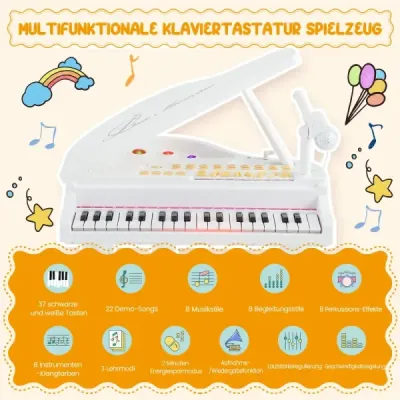 Dětský keyboard s 37 klávesami a stoličkou Elektronický klavírní keyboard 47 x 37 x 70 cm Bílý
