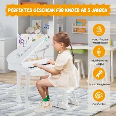 Dětský keyboard s 37 klávesami a stoličkou Elektronický klavírní keyboard 47 x 37 x 70 cm Bílý