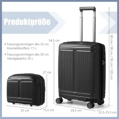 Sada 2 zavazadel včetně 20" příručního kufru a 14" kosmetického kufříku Pevné skořepinové zavazadlo z PP černé barvy
