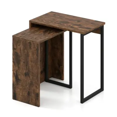 Sada 2 konferenčních stolků Boční stolek z umělého dřeva Stolek do obývacího pokoje Noční stolky Rustikální hnědá barva