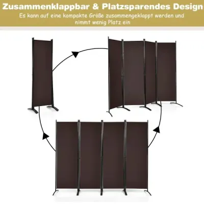 Přenosná dělicí stěna se 4 panely, výška 173 cm, s ocelovým rámem, hnědá