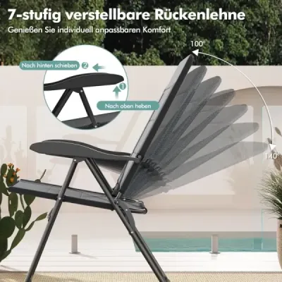 Sada 2 zahradních židlí s opěradlem nastavitelným v 7 směrech Skládací židle Balkónové židle šedé