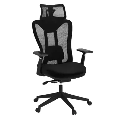 Ergonomická kancelářská židle s nastavitelnou bederní opěrkou a opěrkou hlavy a 3D područkami, černá