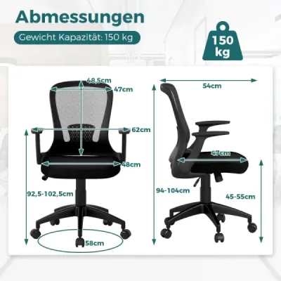 Kancelářská židle ergonomická otočná židle se skládacími područkami a bederní opěrkou
