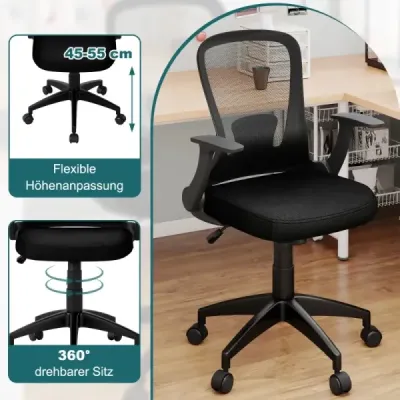 Kancelářská židle ergonomická otočná židle se skládacími područkami a bederní opěrkou