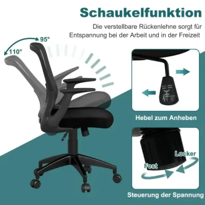 Kancelářská židle ergonomická otočná židle se skládacími područkami a bederní opěrkou