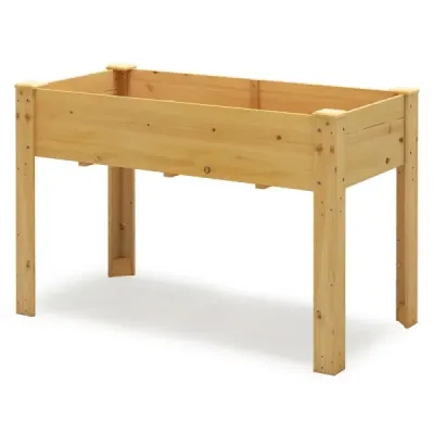 Vyvýšený záhon ze dřeva, vyvýšený záhon, květináč s drenážními otvory, zeleninový záhon, obdélníkový záhon, 120 x 60 x 82 cm, přírodní