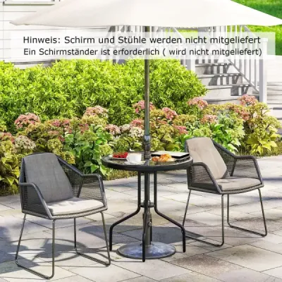 Zahradní stůl s otvorem pro slunečník 70x70x71cm Bistro stůl s deskou z tvrzeného skla