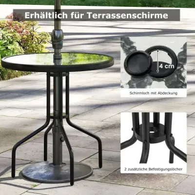 Zahradní stůl s otvorem pro slunečník 70x70x71cm Bistro stůl s deskou z tvrzeného skla