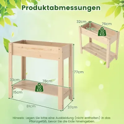 Vyvýšený záhon s policí Vyvýšený dřevěný zahradní záhon Box na květináče s drenáží 81 x 37 x 77 cm Natural