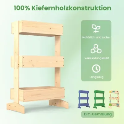 Vertikální vyvýšený záhon se 3 patry Květinový záhon se 3 truhlíky na květináče Zahradní záhon z jedlového dřeva přírodní 69 x 39 x 109 cm
