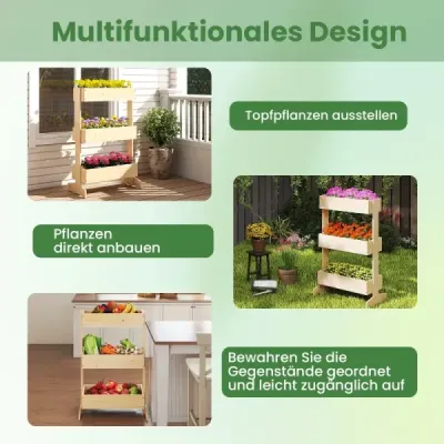 Vertikální vyvýšený záhon se 3 patry Květinový záhon se 3 truhlíky na květináče Zahradní záhon z jedlového dřeva přírodní 69 x 39 x 109 cm