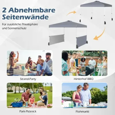 Pavilon 3 x 3 m skládací pavilon se 2 bočními stěnami a taškou včetně 4 provazů proti větru a 4 pytlů s pískem Šedá barva