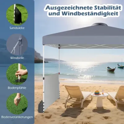 Pavilon 3 x 3 m skládací pavilon se 2 bočními stěnami a taškou včetně 4 provazů proti větru a 4 pytlů s pískem Šedá barva