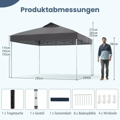 Pavilon 3x3m skládací pavilon vodotěsný stabilní UV ochrana 50+ párty stan skládací stan šedý