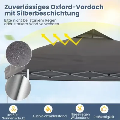 Pavilon 3x3m skládací pavilon vodotěsný stabilní UV ochrana 50+ párty stan skládací stan šedý