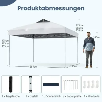 Pavilon 3x3m skládací pavilon vodotěsný stabilní UV ochrana 50+ párty stan skládací stan bílý