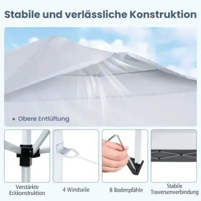Pavilon 3x3m skládací pavilon vodotěsný stabilní UV ochrana 50+ párty stan skládací stan bílý