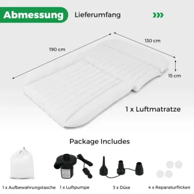 Matrace do auta 190 x 130 cm SUV nafukovací matrace oboustranná nafukovací postel se vzduchovou pumpou béžová