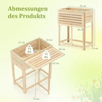 Vyvýšený záhon se sklopnou deskou Dřevěný truhlík na květiny s drenážními otvory 63 x 67 x 74 cm Příroda