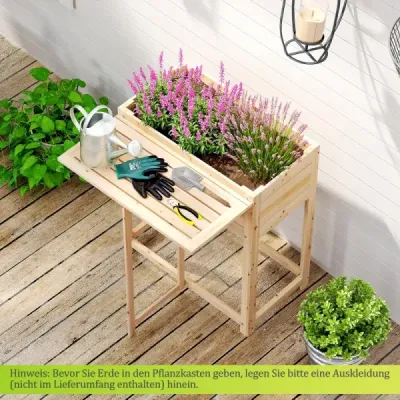 Vyvýšený záhon se sklopnou deskou Dřevěný truhlík na květiny s drenážními otvory 63 x 67 x 74 cm Příroda