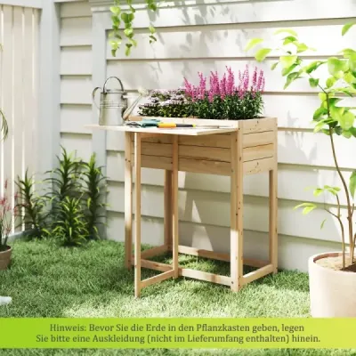 Vyvýšený záhon se sklopnou deskou Dřevěný truhlík na květiny s drenážními otvory 63 x 67 x 74 cm Příroda