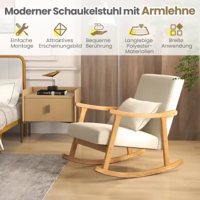 Houpací křeslo s vysokým opěradlem a čalouněným sedákem Moderní akcentové křeslo Béžová barva