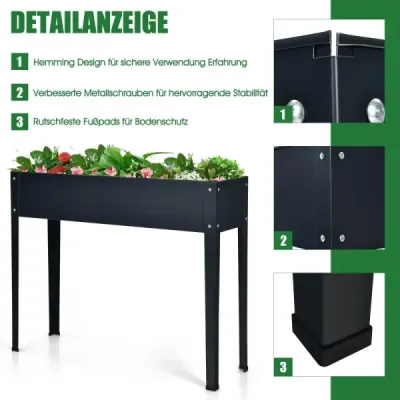 Vyvýšený truhlík se 2 drenážními otvory Kovový vyvýšený záhon Truhlík na květináče šedý